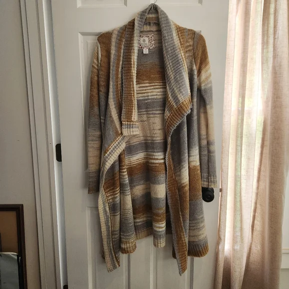 Cozy Striped Cardigan - Brown, Blue And Cream - Picture 2 of 6